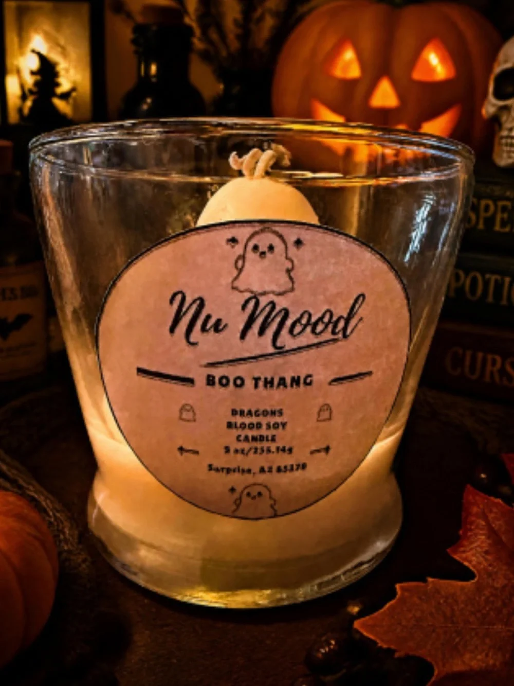 New Boo Thang Ghost Soy Wax Candle. Scented with spooky dragons blood fragrance